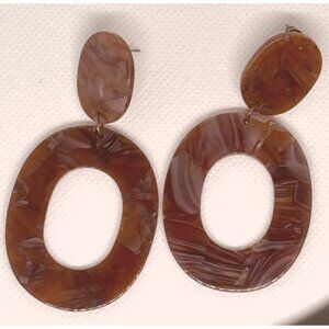 Vintage Brown & Marbled Oval Dangle Earrings Lightweight 3”